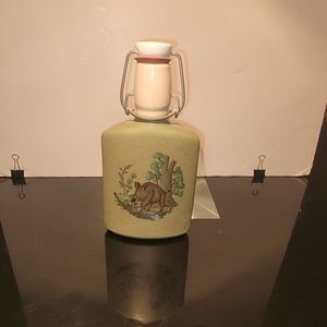 Vintage German Ceramic Drinking Flash Bottle Pastel Green Earthenware With Stopp